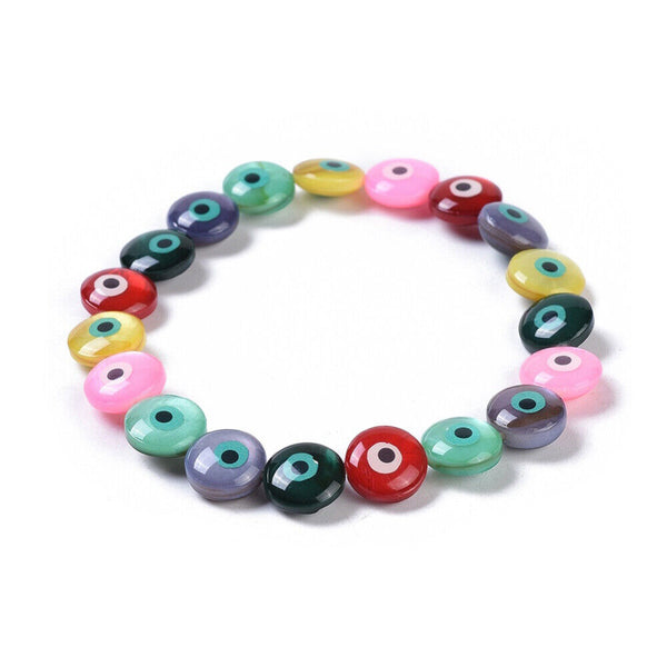 Freshwater Shell Stretch Bracelet Evil Eye Colorful 2-1/4inches(5.7cm) Z124