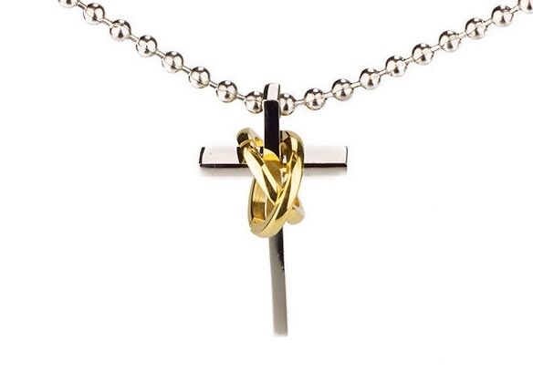 Stainless Steel Cross Rings Pendant Beads Necklace Unisex Silver Gold L168