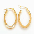 Stainless Steel Hoop Earrings Polymer Rhinestone Oval Gold 1.2" 1x0.8mm  P590
