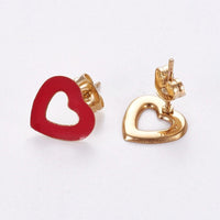 Stainless Steel Enamel Set Earring Pendant Necklace Heart Gold 19.5" P764