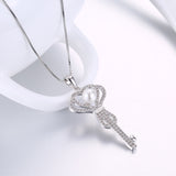 Platinum Plated Necklace Pendant Crown Key Zirconia 19" 1MM Lobster Clasp B336