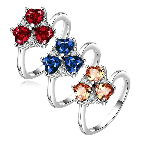 Sterling Silver Plated Heart CleverZirconia Flower Band Ring Size 8 B143