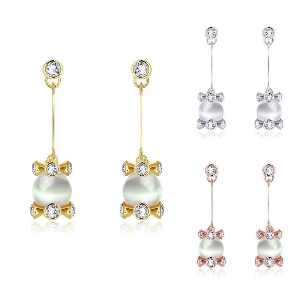 Rose Gold Plated Earrings Drop Dangle AAA Zirconia Push Back .56" L266
