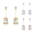 Rose Gold Plated Earrings Drop Dangle AAA Zirconia Push Back .56" L266