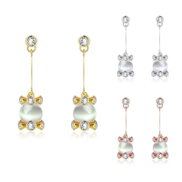 Rose Gold Plated Earrings Drop Dangle AAA Zirconia Push Back .56" L266