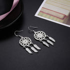 Silver Plated Dangle Earrings Wind Dream Feathers Catcher Fish Hook 56x20mm P129