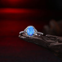 Platinum Plated Ring Womens Halo AAA Zirconia Opal Stone Blue B520