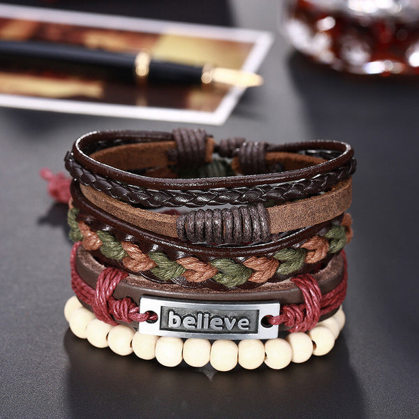 Leather Bracelet Adjustable Size Handmade  Brown 47MM  Lace Up Clasp L497