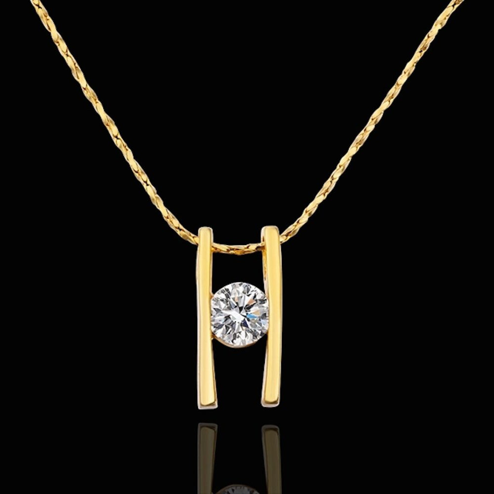 Gold Plated Necklace Pendant Zirconia 20 Inches 1MM Lobster B74