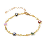 Enamel Bracelet Stainless Steel Lobster Evil Eye Star Gold 7.7" Z157