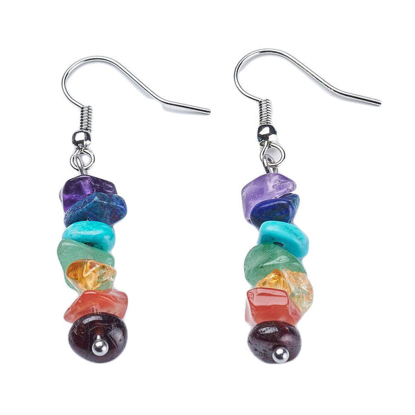 Natural Mixed Gemstone Dangle Earrings Hook Platinum 46mm Pin 0.7mm P339