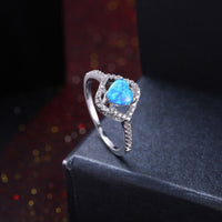 Platinum Plated Ring Womens Halo AAA Zirconia Opal Stone Blue B515