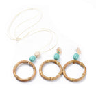 Bamboo Pendants Necklace Earrings Set Waxed Polyester Cord BurlyWood 18" P759
