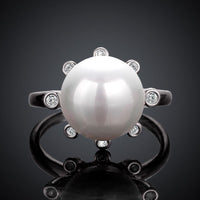 Gold Pearl Stone Zirconia Band Flower Weeding Ring Size 8 B124