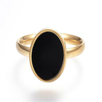 304 Stainless Steel Finger Rings Resin Oval Size 6~9 Gold 16~19mm Z691