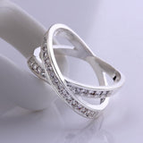 Sterling Silver Plated Zirconia Double Cross Band Ring Stone B45