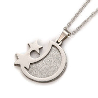 Stainless Steel Set Pendant Necklace Earrings Moon Star Silver 17.72" 0.7mm Z820