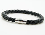 Unisex Men's Genuine Braided Leather And Stainless Steel Magnetic Clasp Bracelet