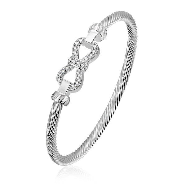 Sterling Silver Plated Bracelet Bow Bangle 4MM Hook Clasp L245