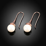 Rose Gold Plated  Earrings Threader Synthetic Pearl Fish Hook .48" L276