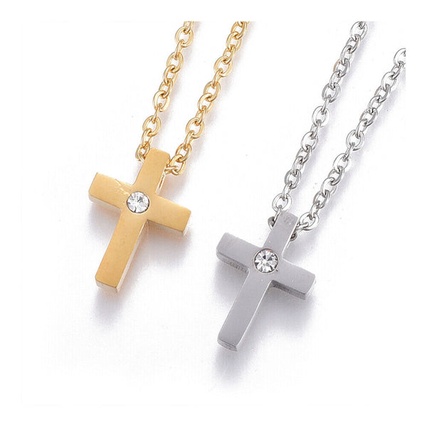 Stainless Steel Pendant Necklace Rhinestone Chains Cross Mixed Color 17.7" P653