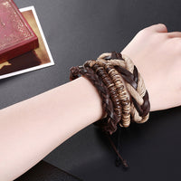 Leather Bracelet Adjustable Size Handmade Brown  Beige 45MM Lace Up Clasp L529