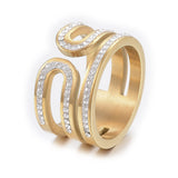 Stainless Steel Rings Clay Rhinestone Wide Band Rings Hollow Gold Z725