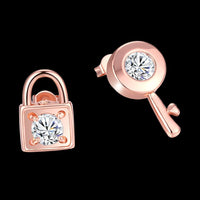 Rose Gold Plated  Earrings Stud AAA Zirconia Push Back .84" L171