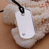 Sterling Silver Plated Necklace Pendant Tag Zirconia Adjustable Slide Clasp B66