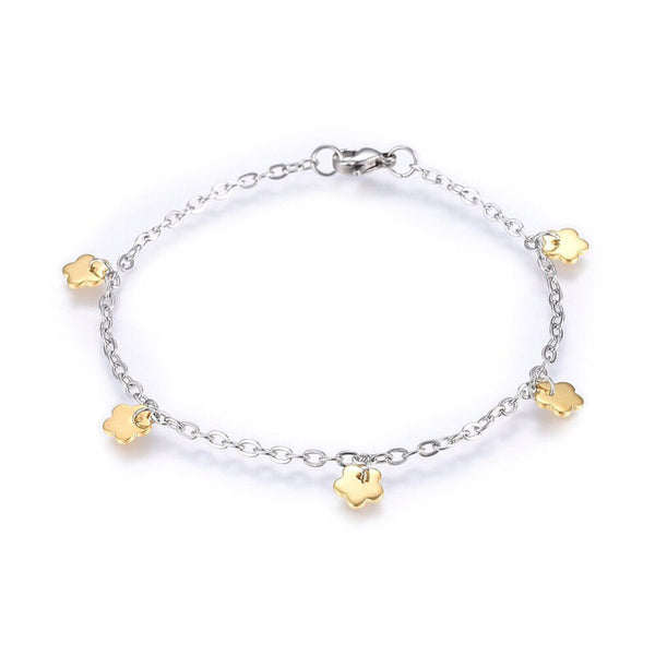 Stainless Steel Charm Bracelet Lobster Flower Gold Silver Color 7.8" 2.5mm A74