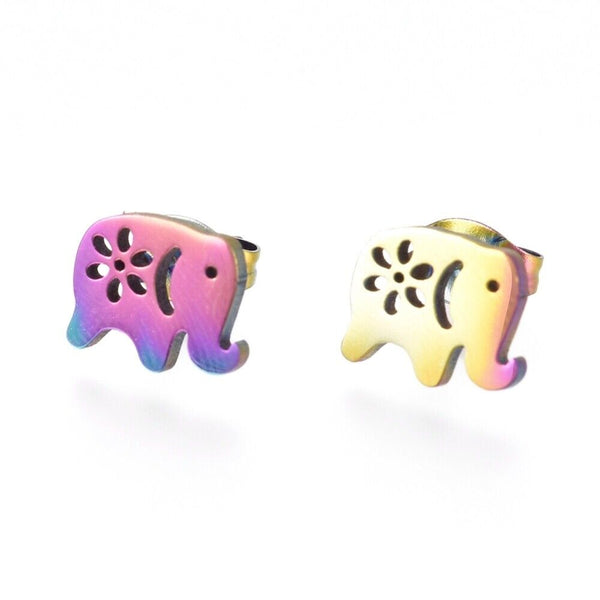 Stainless Steel Stud Earrings Earring Backs Elephant 7.5x10mm Pin: 0.7mm A170