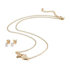 Stainless Steel Set Butterfly Heart Pendant Necklace Earrings Lobster 18" Z758