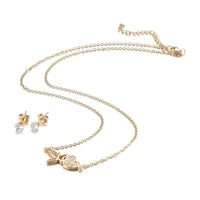 Stainless Steel Set Butterfly Heart Pendant Necklace Earrings Lobster 18" Z758
