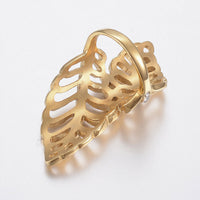 Stainless Steel Rhinestone Ring Wide Band Rings Hollow Leaf Gold Size 8 Z703