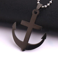 316L Stainless Steel Pendant 1.30 X1.58 Inch Anchor Black Necklace 22" B25