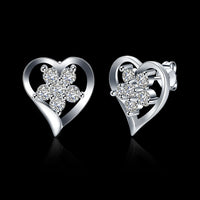 Sterling Silver Plated Earrings Stud AAA Zirconia Push Back Heart .6" L336