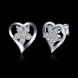 Sterling Silver Plated Earrings Stud AAA Zirconia Push Back Heart .6" L336