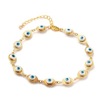 Brass Enamel Evil Eye Link Chains Anklet Bracelet Lobster Clasp Gold 9.6" Z7