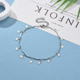 Stainless Steel Bar Chain Anklet Bracelet Star Charms Lobster Silver 9.6" Z10