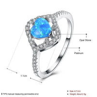 Platinum Plated Ring Womens Halo AAA Zirconia Opal Stone Blue B515