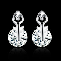 Sterling Silver Plated  Earrings  Stud AAA Zirconia  Push Back Clasp L783