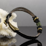 Genuine Cow Leather Bracelet Black Green Unisex  Hook Clasp G327