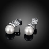 Platinum Plated  Earrings Drop Dangle AAA Zirconia Push Back .48" L197