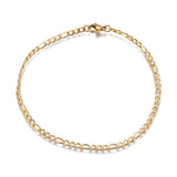 Stainless Steel Figaro Chain Bracelet Lobster Gold 8.66 inches 22cm 3mm Z487