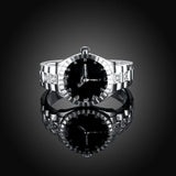 Silver Plated Band Watch Clock AAA Stone Ring B17