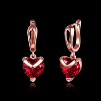 Rose Gold Plated Earrings Heart Hoop Huggies Zirconia Red Latch Back Clasp L673