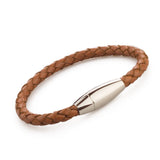 Unisex Braided Leather Stainless Steel Magnetic Clasp Bracelet Brown SAME DAY SH