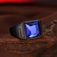 Stainless Steel Black Gunmetal Ring Mens Blue Black Stone B568