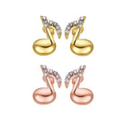 Rose Gold  Plated Earrings Stud AAA Zirconia Push Back Music Note .4" L318
