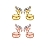 Rose Gold  Plated Earrings Stud AAA Zirconia Push Back Music Note .4" L318